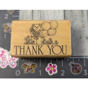 Hero Arts Thank You Teddy Bear Balloons 1987 Rubber Stamp Wood #D103